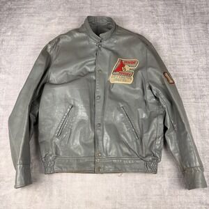 Vtg Varsity Jacket‎ Mens 42 Gray Leather Cardinals 80s Senior Hockey Old English